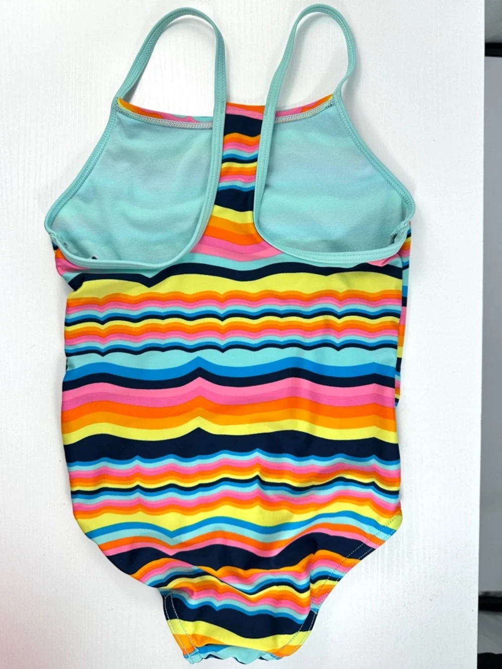 Speedo Girls Thin Strap One Piece Swimsuit M rainbow wavy stripe design
